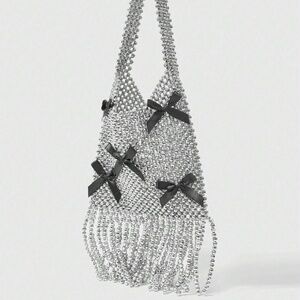 Goth Black Bow Pearl Tassel Evening Bag – Chain Strap Luxury Clutch 🖤✨